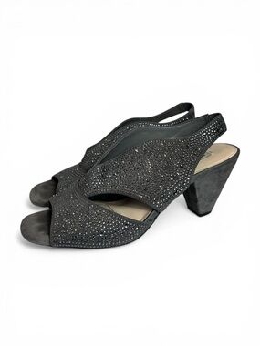 Alex Marie Grey Rhinestone Peep-Toe Slingback Heels